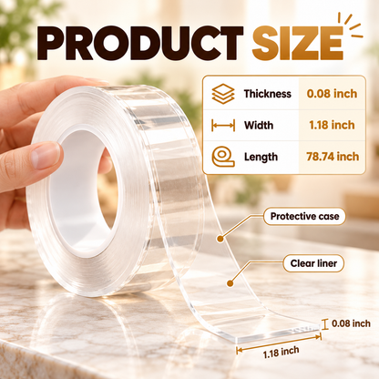 LIMITED DISCOUNT✅Extra Large Double Sided Tape , Clear & Tough Nano Tape, Multipurpose Mounting Tape