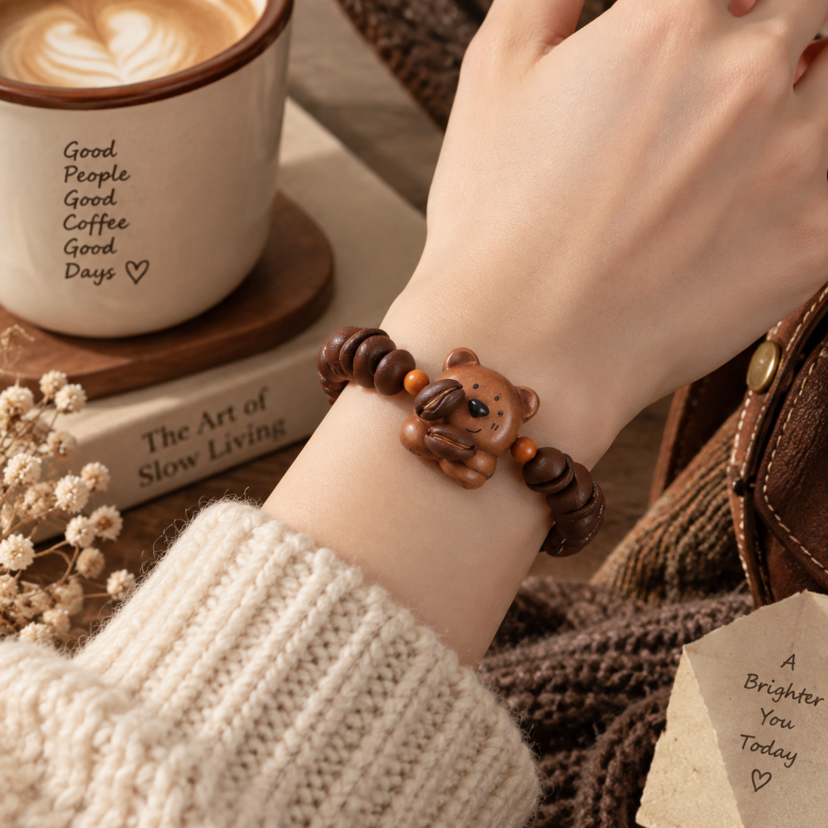 Handmade Coffee Bean Bear Bracelet