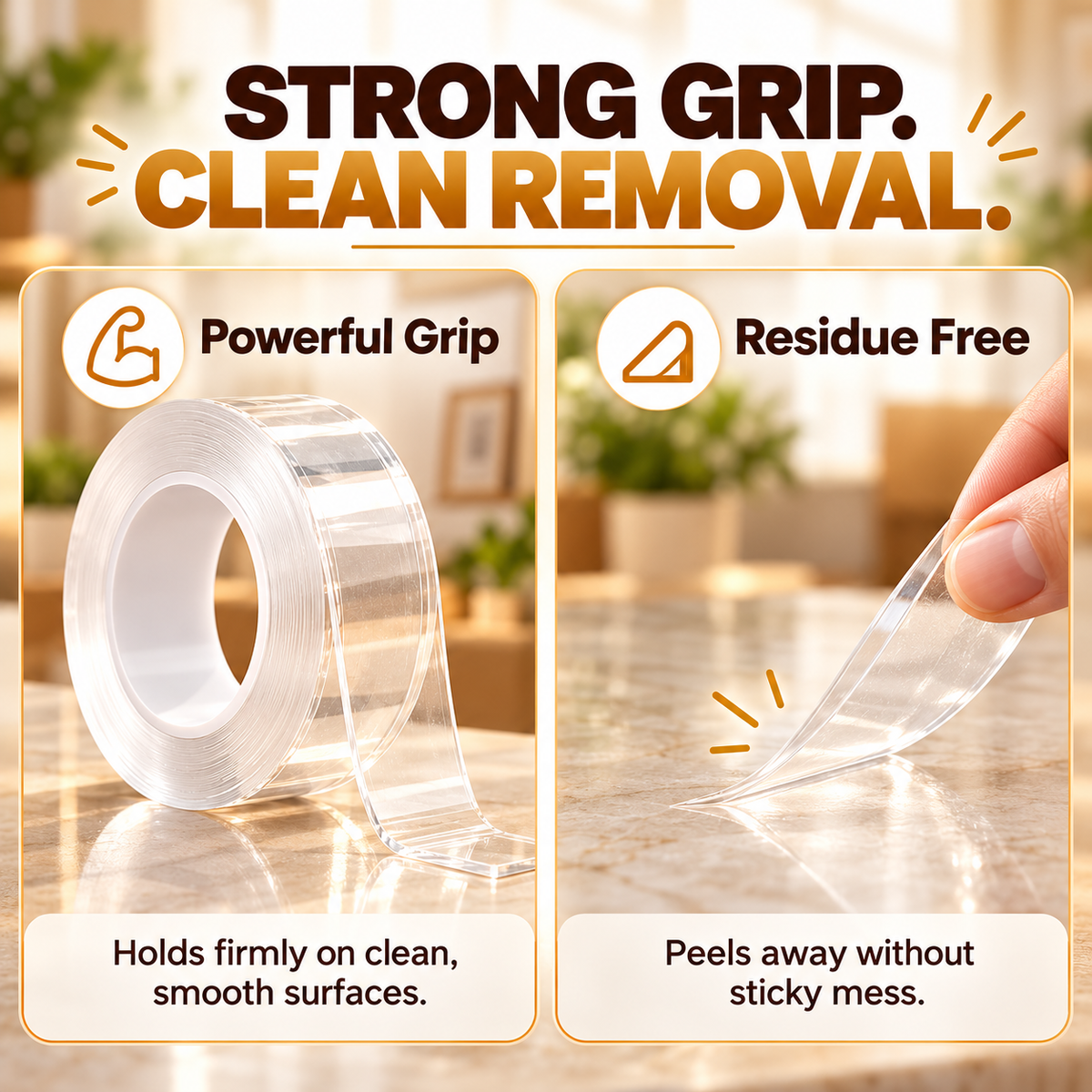 LIMITED DISCOUNT✅Extra Large Double Sided Tape , Clear & Tough Nano Tape, Multipurpose Mounting Tape