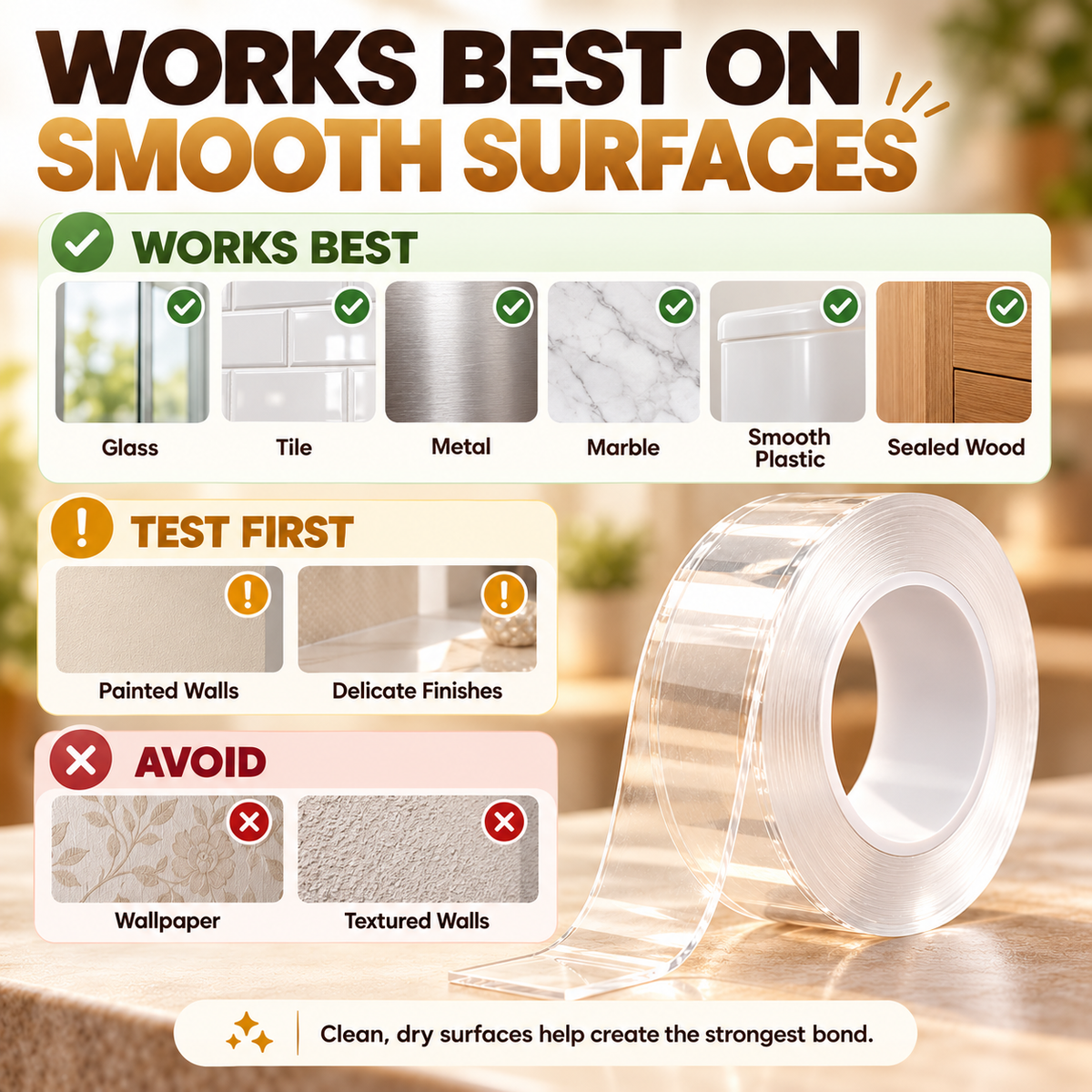 LIMITED DISCOUNT✅Extra Large Double Sided Tape , Clear & Tough Nano Tape, Multipurpose Mounting Tape